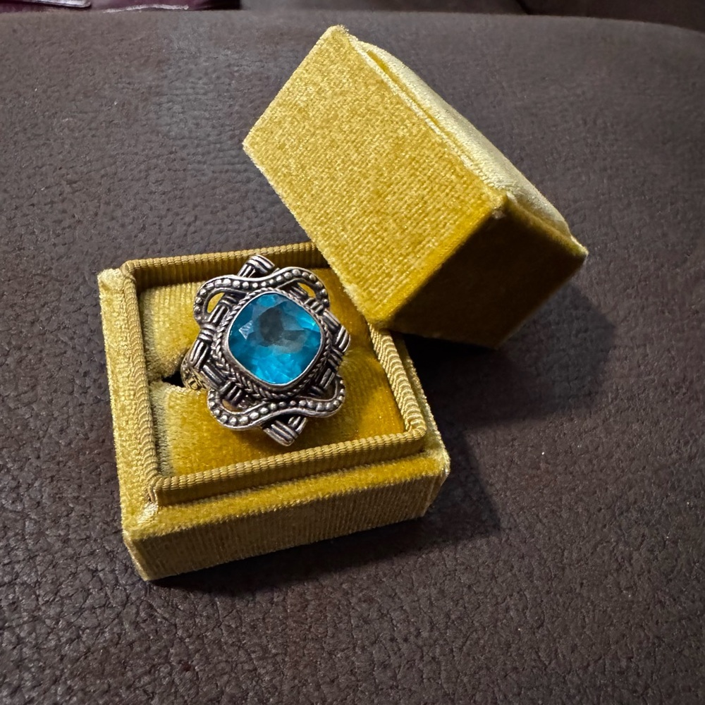 Sarda blue topaz color stone ring sterling silver